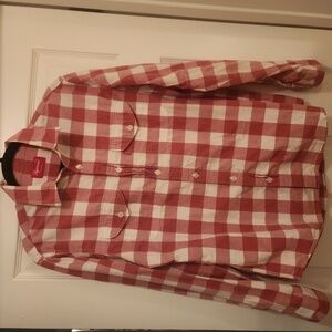 Supreme Red and White Gingam Long Sleeve Button Cuffes Button Front Shirt